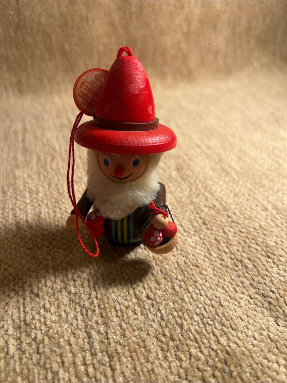 Handcrafted Red Wooden clown Ornament with Hanging Loop